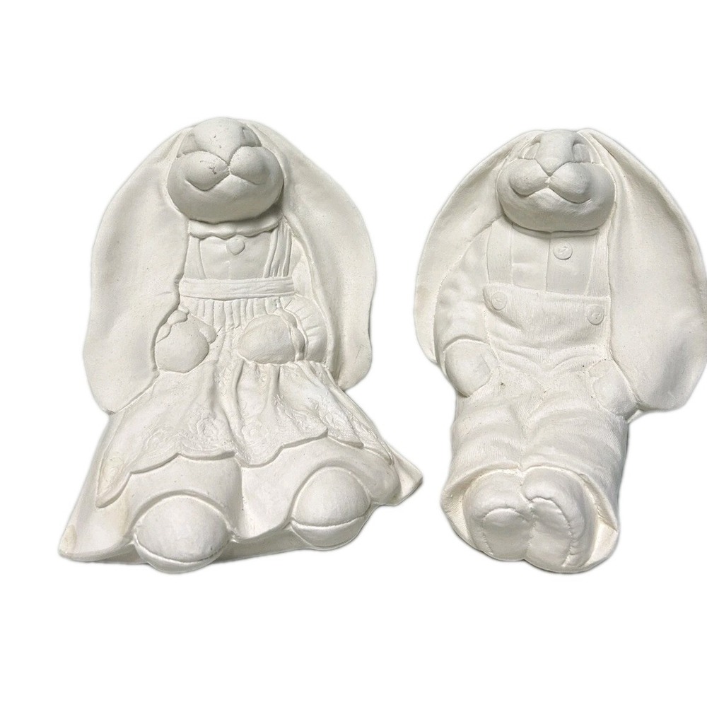 Rare Stuffed Bunny Rabbit Couple  Ceramic Bisque Ready to Paint